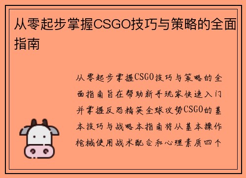 从零起步掌握CSGO技巧与策略的全面指南